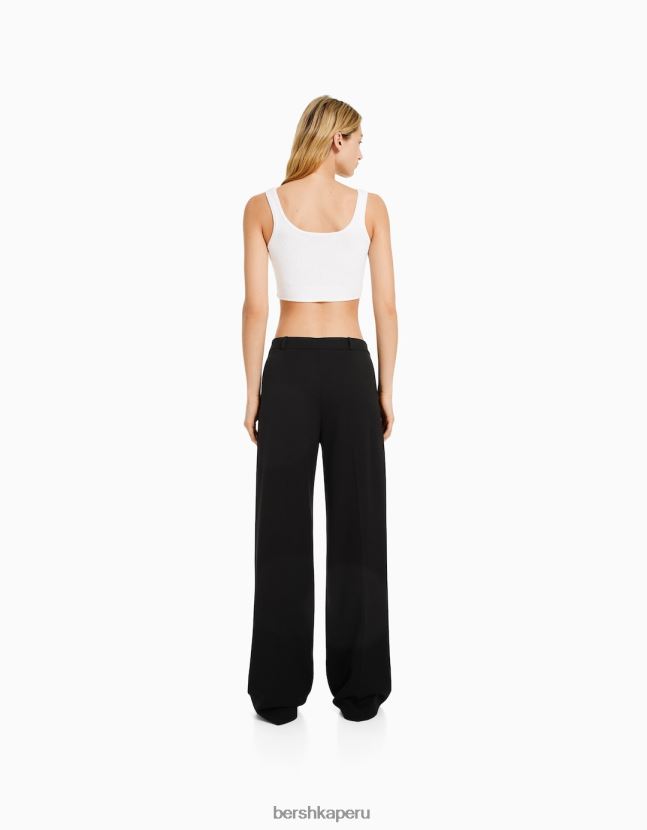 negro Bershka mujer pantalones de sastre anchos con trabillas 806J6B1443