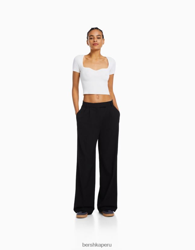 negro Bershka mujer pantalones de vestir dad fit de pernera ancha 806J6B1423