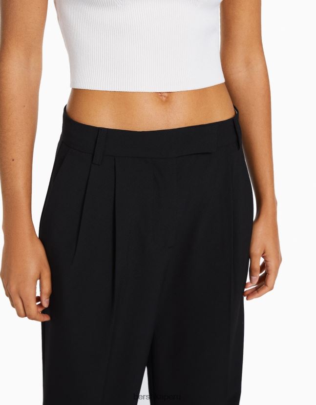 negro Bershka mujer pantalones de vestir dad fit de pernera ancha 806J6B1423
