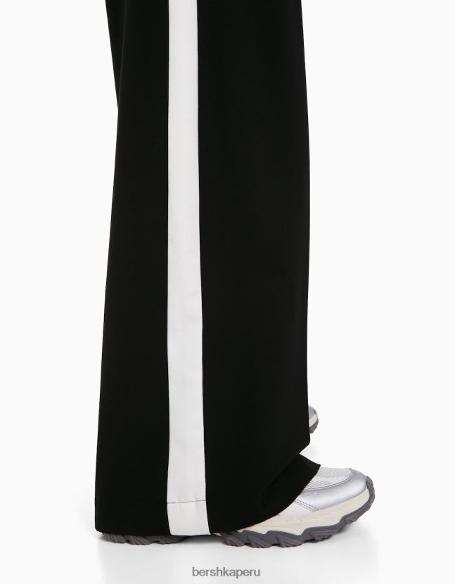 negro Bershka mujer pantalones de vestir de pernera ancha con rayas laterales 806J6B1435