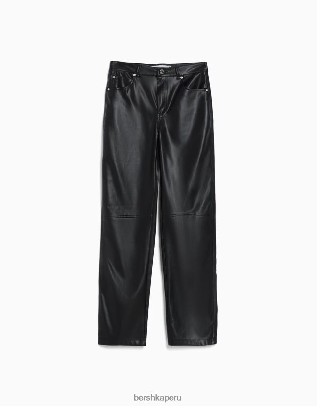 negro Bershka mujer pantalones rectos de piel sintética 806J6B1447