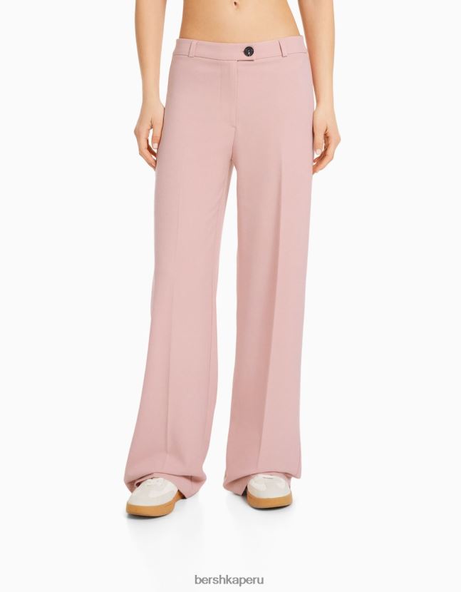rosa Bershka mujer pantalones de sastre anchos con trabillas 806J6B1449