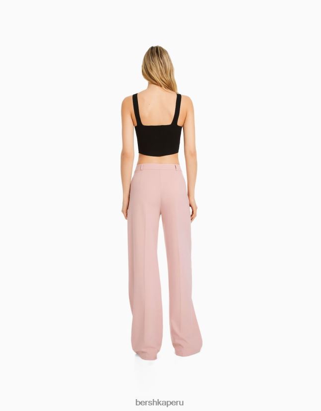 rosa Bershka mujer pantalones de sastre anchos con trabillas 806J6B1449