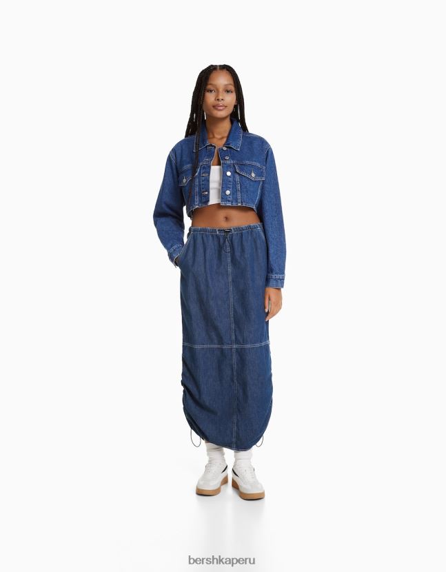 azul Bershka mujer falda midi de mezclilla estilo paracaídas 806J6B1378