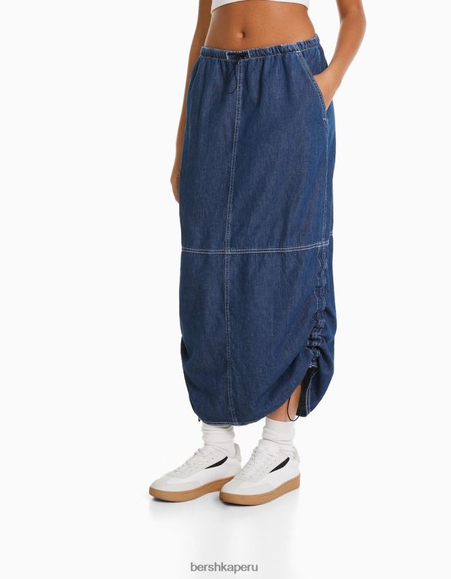 azul Bershka mujer falda midi de mezclilla estilo paracaídas 806J6B1378