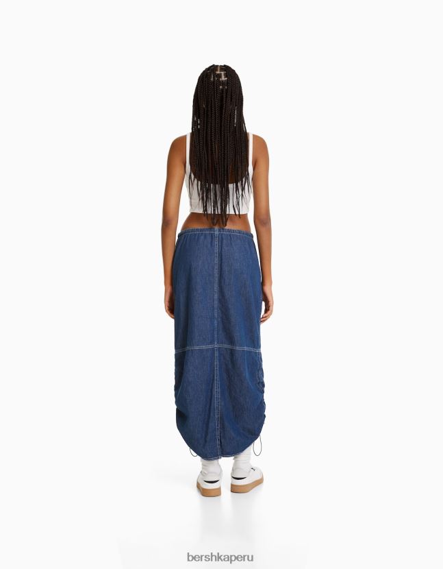 azul Bershka mujer falda midi de mezclilla estilo paracaídas 806J6B1378