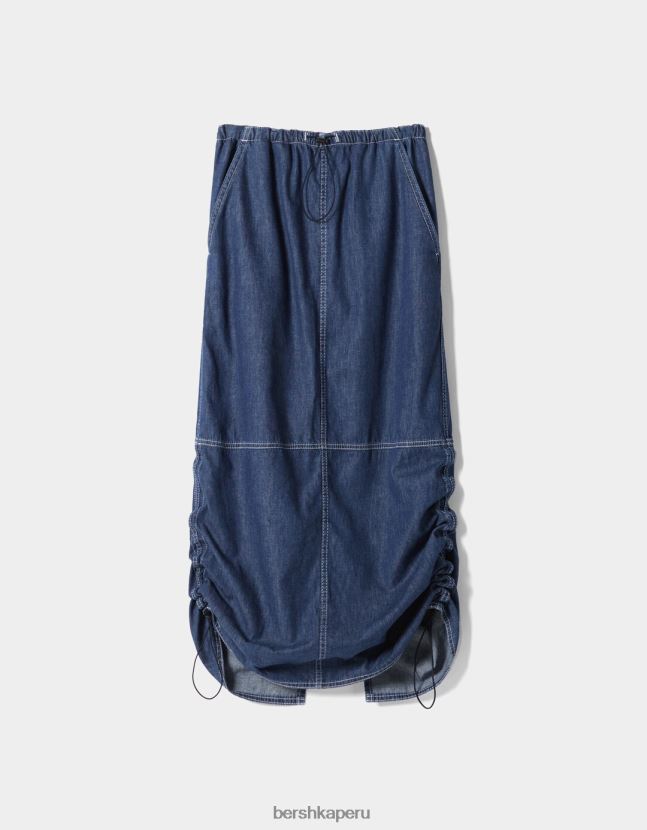 azul Bershka mujer falda midi de mezclilla estilo paracaídas 806J6B1378
