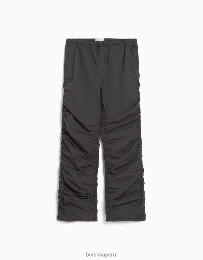 gris oscuro Bershka mujer vaqueros tipo paracaídas con frunces laterales 806J6B1295