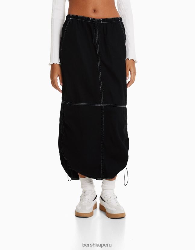 negro Bershka mujer falda midi de mezclilla estilo paracaídas 806J6B1379