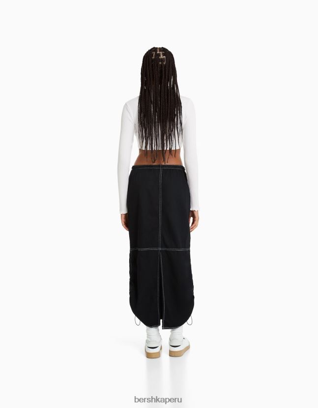 negro Bershka mujer falda midi de mezclilla estilo paracaídas 806J6B1379