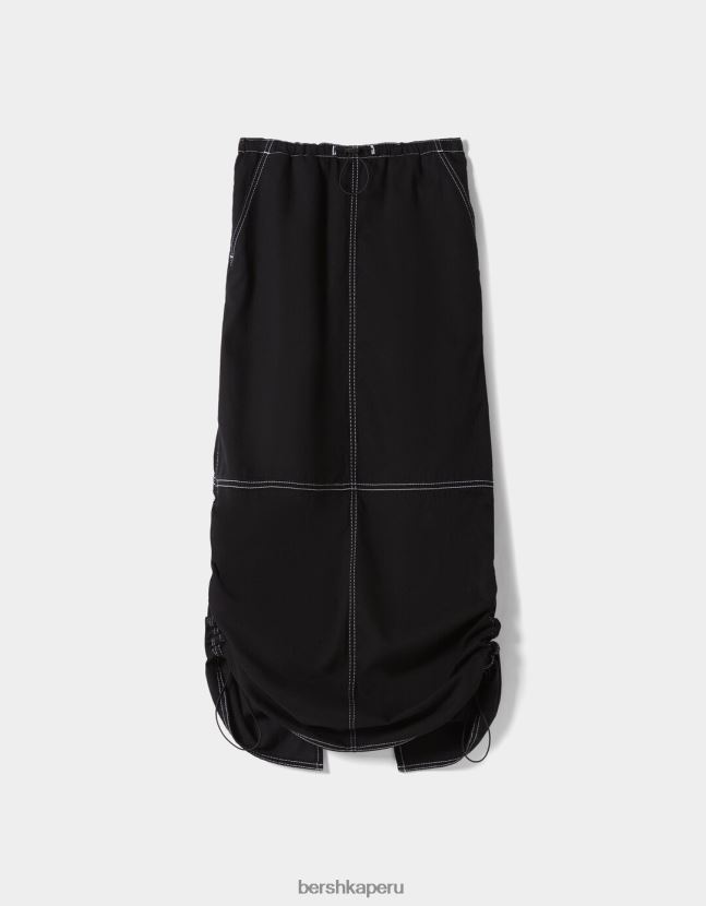 negro Bershka mujer falda midi de mezclilla estilo paracaídas 806J6B1379
