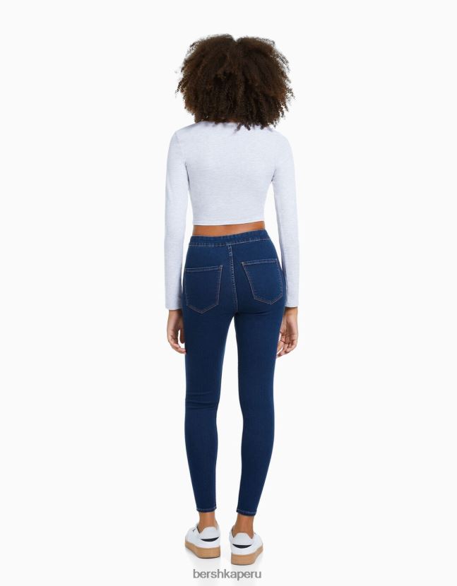 azul Bershka mujer leggins de mezclilla con tiro superalto 806J6B1589
