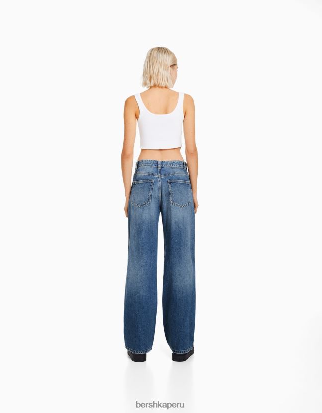 azul Bershka mujer vaqueros anchos rotos de los 90 806J6B1560