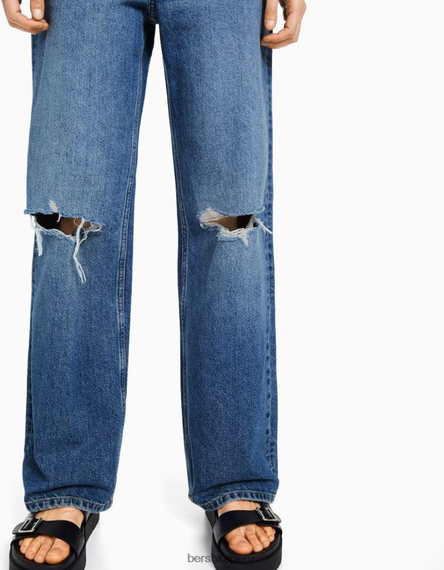 azul Bershka mujer vaqueros anchos rotos de los 90 806J6B1560