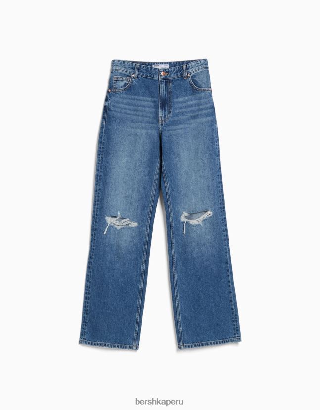 azul Bershka mujer vaqueros anchos rotos de los 90 806J6B1560