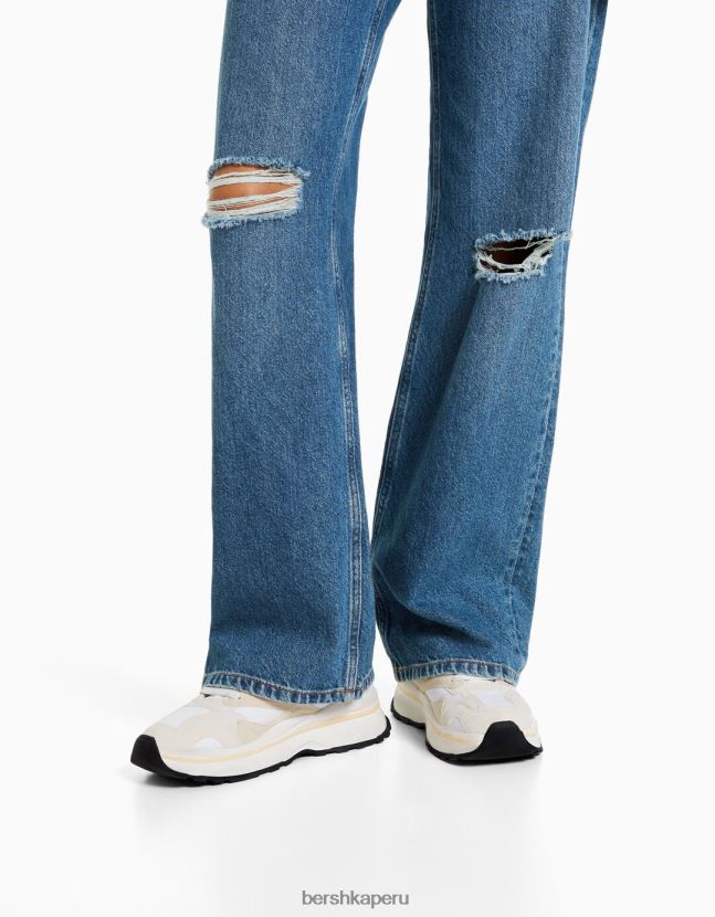 azul Bershka mujer vaqueros anchos rotos de los 90 806J6B1605
