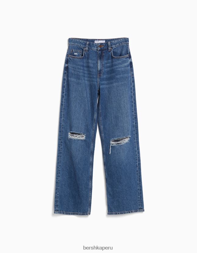 azul Bershka mujer vaqueros anchos rotos de los 90 806J6B1605