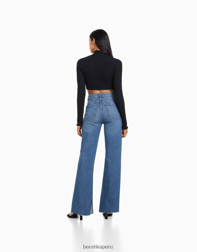 azul Bershka mujer vaqueros confort con abertura lateral 806J6B1989