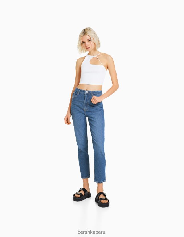 azul Bershka mujer vaqueros mom slim de corte cómodo 806J6B1520