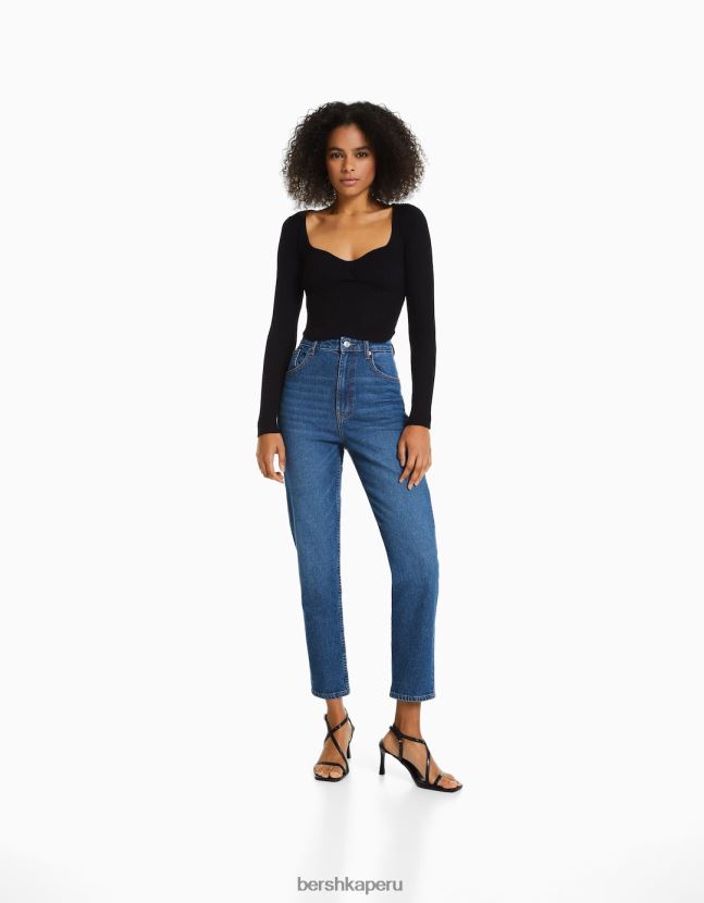 azul Bershka mujer vaqueros mom slim de corte cómodo 806J6B1987