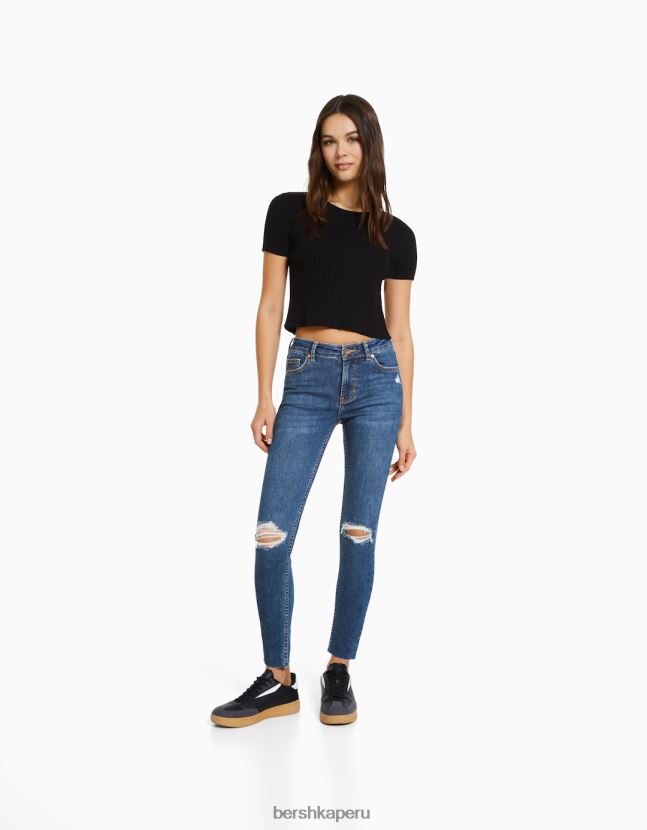 azul Bershka mujer vaqueros pitillo vintage de tiro bajo 806J6B1598