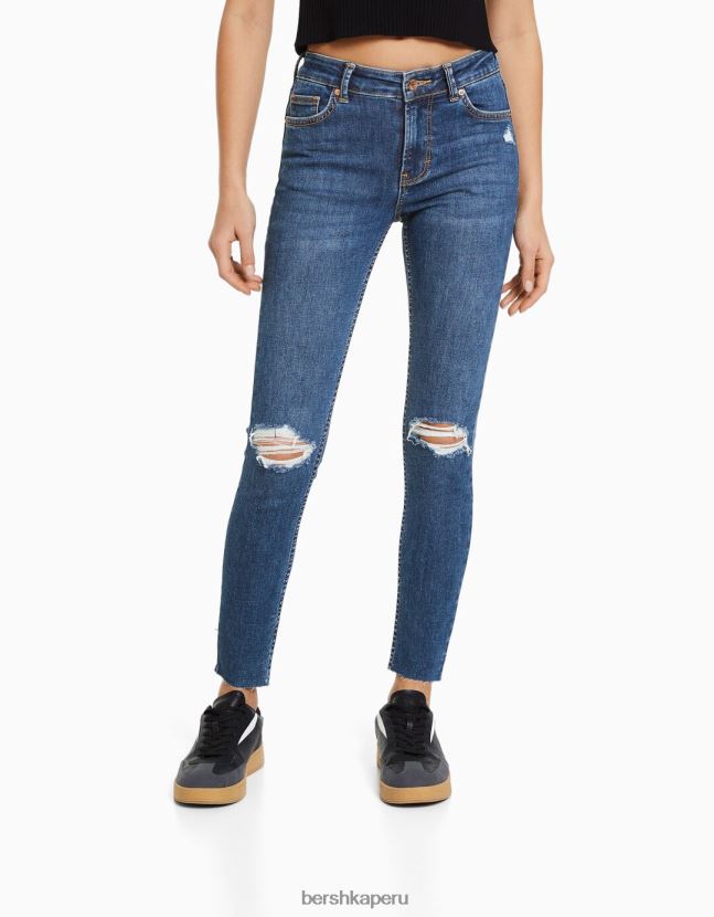 azul Bershka mujer vaqueros pitillo vintage de tiro bajo 806J6B1598