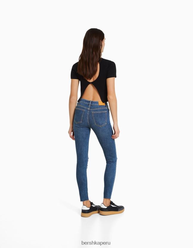 azul Bershka mujer vaqueros pitillo vintage de tiro bajo 806J6B1598
