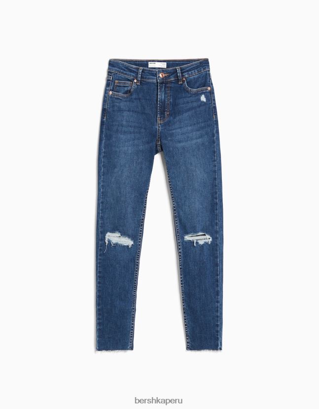 azul Bershka mujer vaqueros pitillo vintage de tiro bajo 806J6B1598