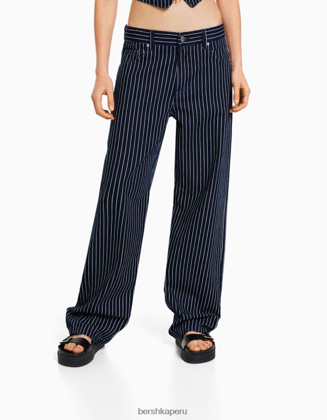 azul Bershka mujer vaqueros rectos holgados a rayas diplomáticas 806J6B1536
