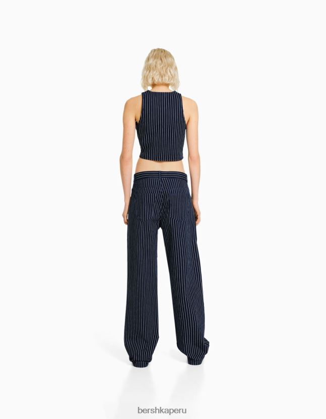 azul Bershka mujer vaqueros rectos holgados a rayas diplomáticas 806J6B1536
