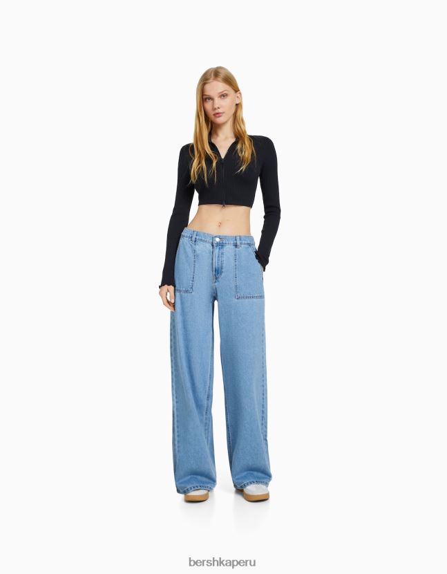 azul claro Bershka mujer Jeans 90s con cinturilla elástica y bolsillo 806J6B1567