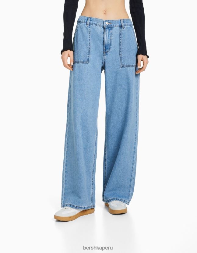 azul claro Bershka mujer Jeans 90s con cinturilla elástica y bolsillo 806J6B1567