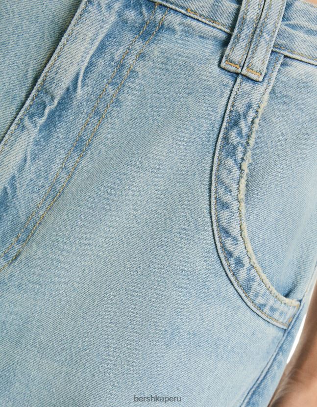 azul claro Bershka mujer jeans anchos con corte globo 806J6B1527