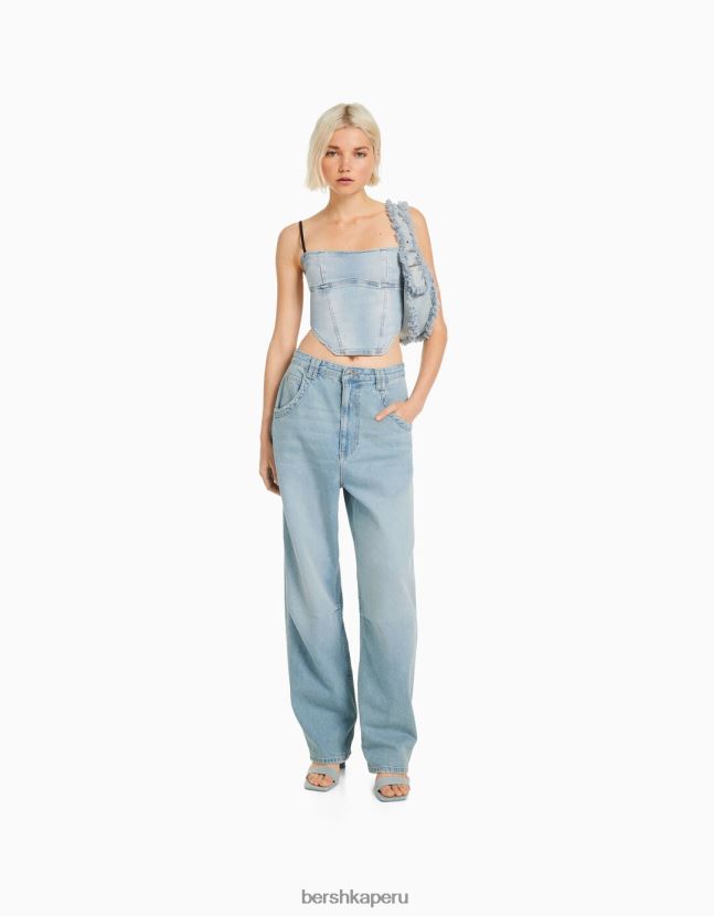 azul claro Bershka mujer jeans anchos con corte globo 806J6B1953
