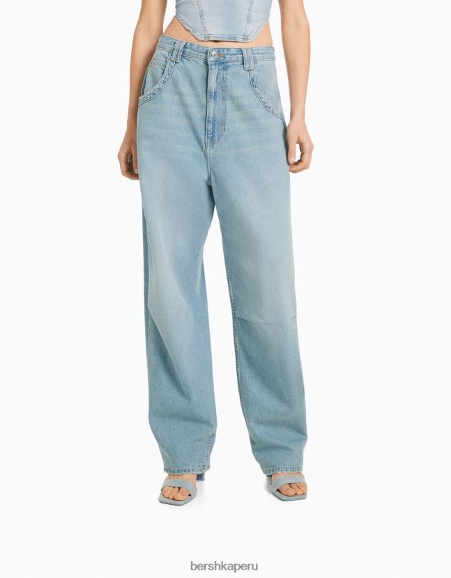 azul claro Bershka mujer jeans anchos con corte globo 806J6B1953
