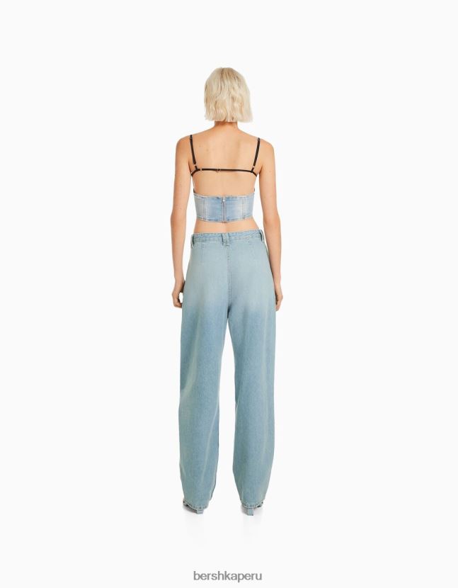 azul claro Bershka mujer jeans anchos con corte globo 806J6B1953