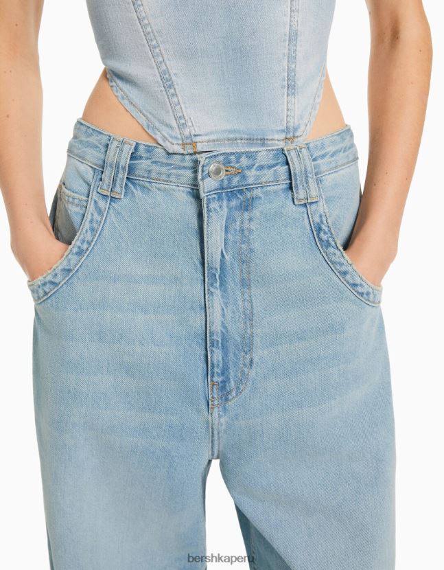 azul claro Bershka mujer jeans anchos con corte globo 806J6B1953