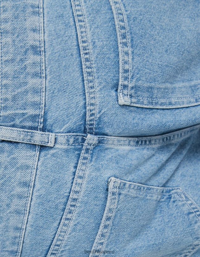 azul claro Bershka mujer jeans cargo con múltiples bolsillos 806J6B1975