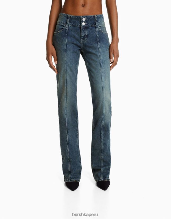 azul claro Bershka mujer vaqueros acampanados con tiro bajo y efecto desteñido 806J6B1585