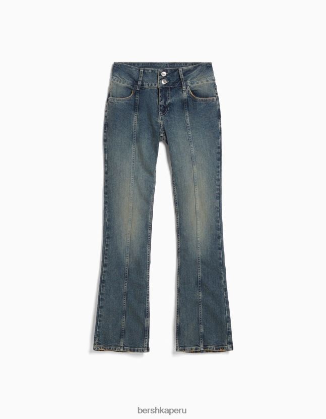 azul claro Bershka mujer vaqueros acampanados con tiro bajo y efecto desteñido 806J6B1585