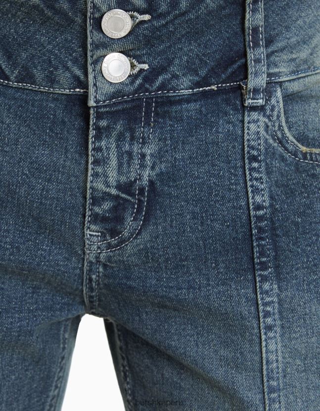 azul claro Bershka mujer vaqueros acampanados con tiro bajo y efecto desteñido 806J6B1585