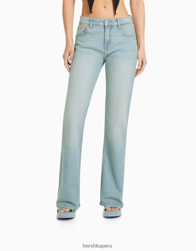 azul claro Bershka mujer vaqueros acampanados de tiro bajo con bolsillos 806J6B1565