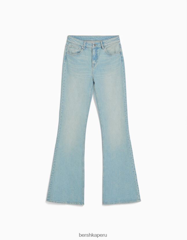 azul claro Bershka mujer vaqueros acampanados de tiro bajo con bolsillos 806J6B1565