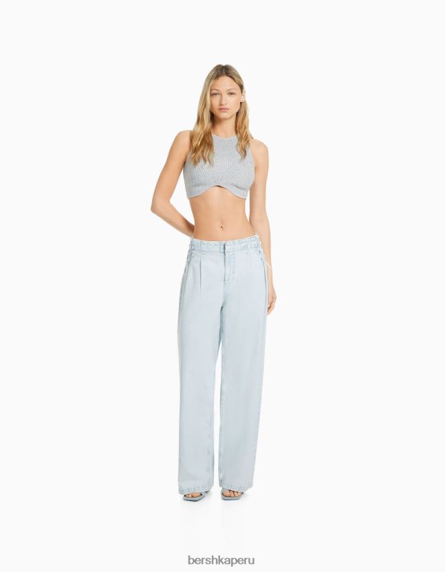 azul claro Bershka mujer vaqueros anchos de los 90 con detalle de lazada 806J6B1541