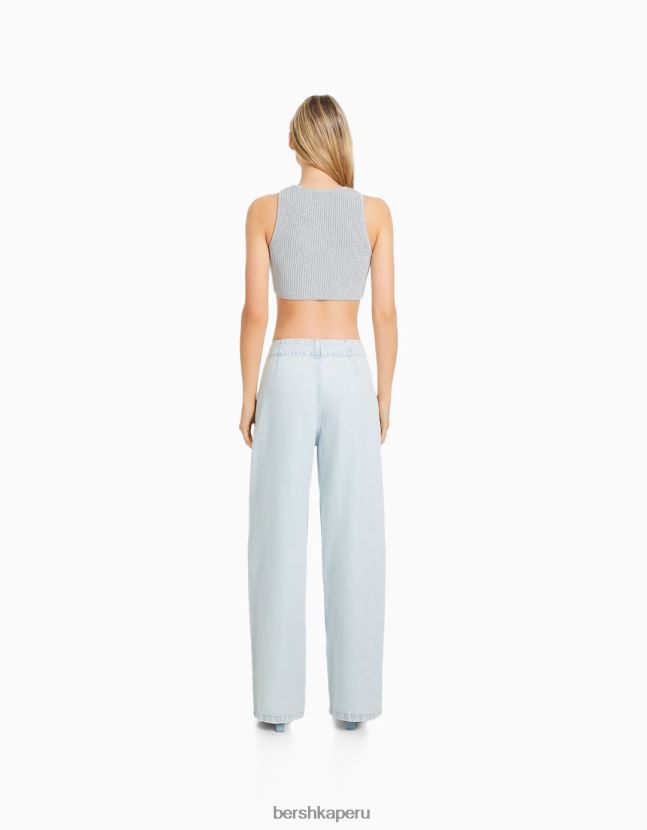 azul claro Bershka mujer vaqueros anchos de los 90 con detalle de lazada 806J6B1541