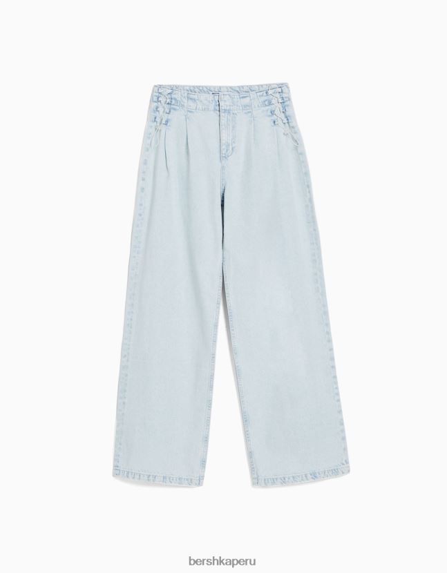 azul claro Bershka mujer vaqueros anchos de los 90 con detalle de lazada 806J6B1541
