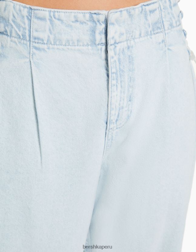 azul claro Bershka mujer vaqueros anchos de los 90 con detalle de lazada 806J6B1541