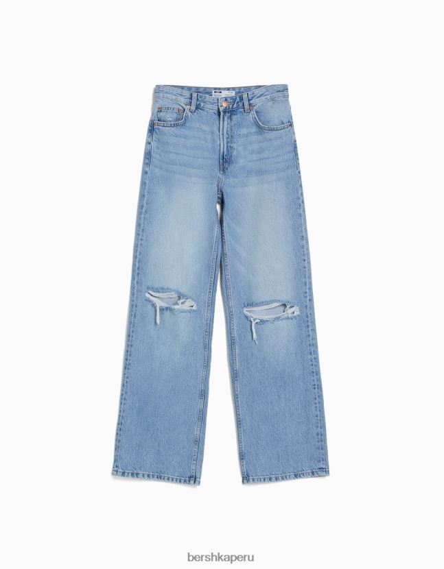 azul claro Bershka mujer vaqueros anchos de los 90 con rotos 806J6B1488