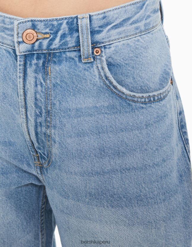 azul claro Bershka mujer vaqueros anchos de los 90 con rotos 806J6B1488