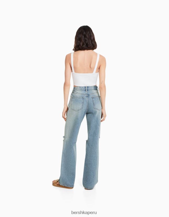 azul claro Bershka mujer vaqueros anchos de los 90 con rotos 806J6B1489